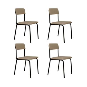 Conjunto 4 Cadeiras Estofadas Fixa Empilhável Fit Areia - Preto Fosco