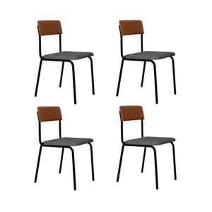 Conjunto 4 Cadeiras Estofadas Fixa Empilhável Fit Cinza Claro - Caramelo - Preto Fosco