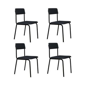 Conjunto 4 Cadeiras Estofadas Fixa Empilhável Fit Cinza - Preto Fosco