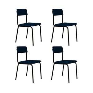Conjunto 4 Cadeiras Estofadas Fixa Empilhável Fit Azul - Preto Fosco