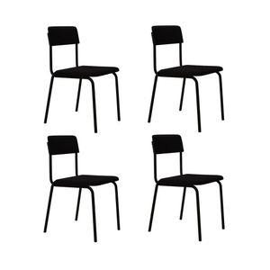 Conjunto 4 Cadeiras Estofadas Fixa Empilhável Fit Preto - Preto Fosco