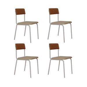 Conjunto 4 Cadeiras Estofadas Fixa Empilhável Fit Areia - Caramelo - Branco Fosco