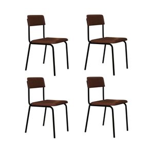 Conjunto 4 Cadeiras Estofadas Fixa Empilhável Fit Whisky - Preto Fosco