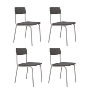 Conjunto 4 Cadeiras Estofadas Fixa Empilhável Fit Névoa Prata City - Branco Fosco
