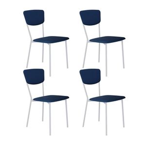 Cadeira Fixa Estofada Vintage Retrô Com 4 Unidades Azul-branco