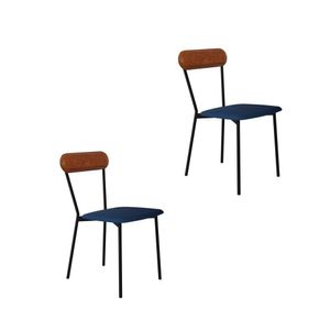 Cadeira Fixa Estofada Vintage Emília Com 2 Unidades Azul-caramelo-preto Fosco