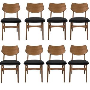 Kit Com 8 Cadeiras Madeira Maciça E Pvc Edna Nogueira-preto