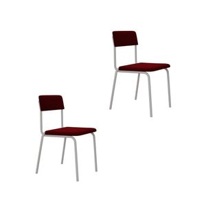 Conjunto 2 Cadeiras Estofadas Fixa Empilhável Fit Vermelho Vinho City - Branco Fosco Mt