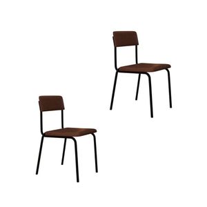 Conjunto 2 Cadeiras Estofadas Fixa Empilhável Fit Whisky - Preto Fosco Mt