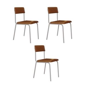 Conjunto 3 Cadeiras Estofadas Fixa Empilhável Fit Caramelo - Branco Fosco