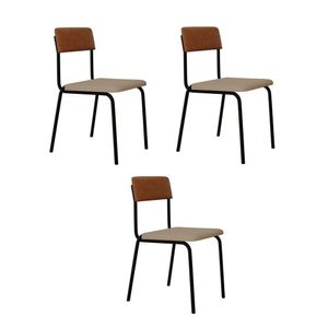 Conjunto 3 Cadeiras Estofadas Fixa Empilhável Fit Areia Corriente -caramelo - Preto Fosco Mt