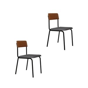 Conjunto 2 Cadeiras Estofadas Fixa Empilhável Fit Cinza Claro Corriente -caramelo - Preto Fosco Mt