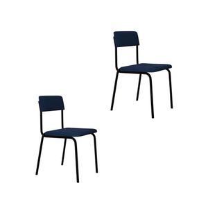 Conjunto 2 Cadeiras Estofadas Fixa Empilhável Fit Azul City - Preto Fosco Mt