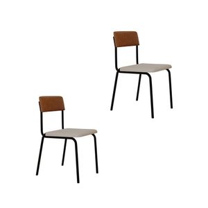 Conjunto 2 Cadeiras Estofadas Fixa Empilhável Fit Palha Corriente -caramelo - Preto Fosco Mt