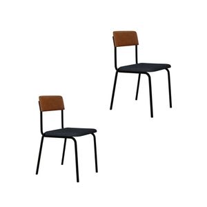 Conjunto 2 Cadeiras Estofadas Fixa Empilhável Fit Cinza Corriente-caramelo- Preto Fosco