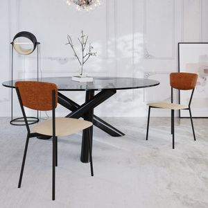 Cadeira Fixa Estofada Vintage Retrô Com 2 Unidades Areia -caramelo-preto