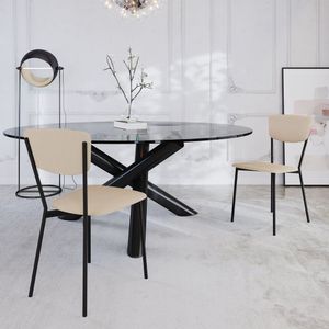 Cadeira Fixa Estofada Vintage Retrô Com 2 Unidades Areia -preto