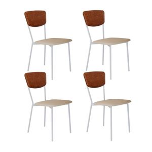 Cadeira Fixa Estofada Vintage Retrô Com 4 Unidades Caramelo-branco