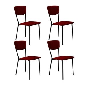 Cadeira Fixa Estofada Vintage Retrô Com 4 Unidades Vermelho -preto