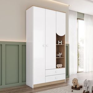 Guarda Roupa Infantil Magia 3 Portas 2 Gavetas Com Nichos Decorativos Branco-jequitibá