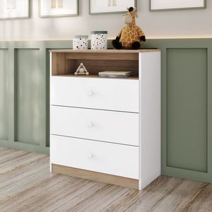 Cômoda Magia 3 Gavetas Inclui Nicho Para Decoração Branco-jequitibá
