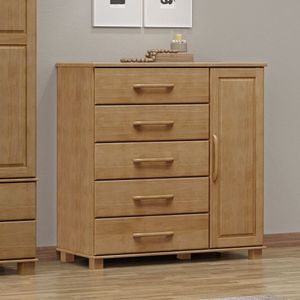Cômoda 5 Gavetas 1 Porta Ouro 122cm X 125cm X 43 Cm Freijó