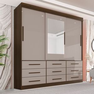 Guarda Roupa Casal 3 Portas 9 Gavetas Com Espelho Luana Savana-off