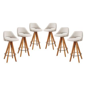 Kit 6 Banquetas Giratórias Estofadas Com Encosto Nicole Nude