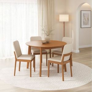 Kit Mesa De Jantar Extensível Redonda Tarsila E 4 Cadeiras Pequi Cabecasa Madeiramadeira Champagne-castanho-bege