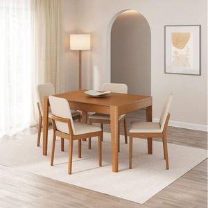 Kit Mesa De Jantar Extensível Retangular Tarsila E 4 Cadeiras Pequi Cabecasa Madeiramadeira Champagne-castanho-bege