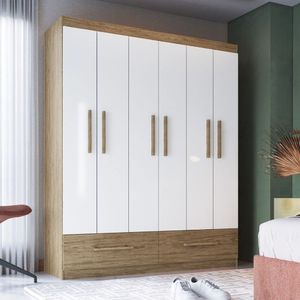 Guarda-roupa Casal 6 Portas 2 Gavetas Wood-branco Brilho
