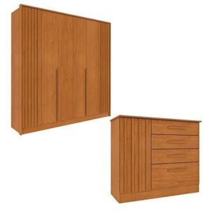 Guarda-roupa 6 Portas E Cômoda 4 Gavetas Ripado Nova York Espresso Móveis Cinamomo