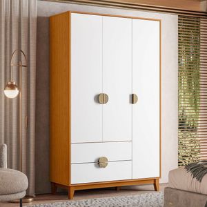 Guarda-roupa 3 Portas E 2 Gavetas 195x120x47 Cm Cinamomo-branco