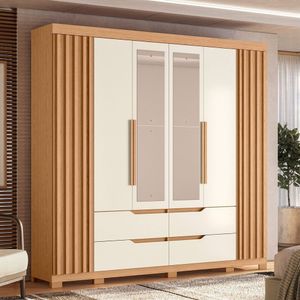 Guarda-roupa 6 Portas E 4 Gavetas Com Espelhos Doble Casal Freijó-off White