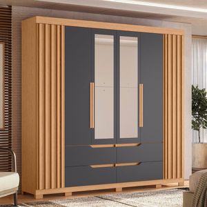 Guarda-roupa 6 Portas E 4 Gavetas Com Espelhos Doble Casal Freijó-titanium