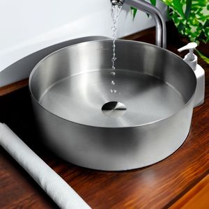 Cuba Banheiro Redonda Escovada Aço Inox 304 Aço Escovado