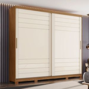 Guarda-roupa Casal Cayman 100% Mdf 2 Portas Deslizantes Com Acabamento Soft 6 Gavetas E Pés Em Abs Nature-off White