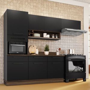 Cozinha Modulada Em Aço 4 Peças Com Paneleiro Forno Rodapé Em Pvc Grafite-preto