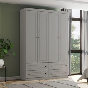 Guarda-roupa Juvenil 4 Portas 4 Gavetas Americano Cinza