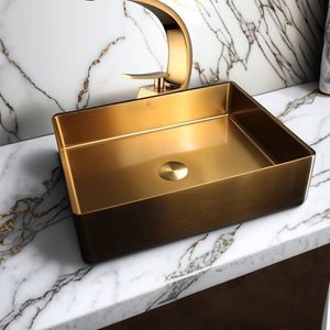 Cuba Retangular Banheiro Aço Inox 304 Dourado