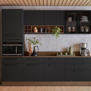 Cozinha Modulada Em Aço 5 Peças Com Paneleiro Forno Rodapé Em Pvc Exclusive Grafite-preto Matt