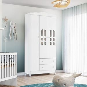 Guarda Roupa De Bebê 3 Portas Eloa 198x40x94 Cm Branco