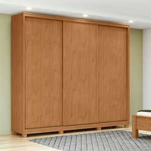 Guarda-roupa 3 Portas 4 Gavetas 100% Mdf Com Pés Forma Marrom-bege