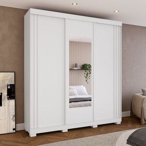 Guarda-roupa Casal 220cm 3 Portas Com Espelho 100% Mdf Kamala Espresso Móveis Branco