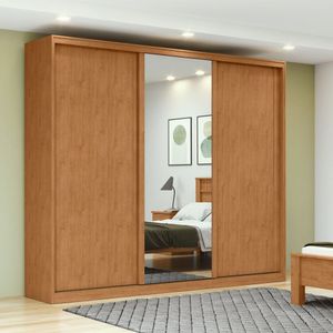 Guarda-roupa 3 Portas 4 Gavetas 100% Mdf 1 Porta Glass Forma Marrom-bege