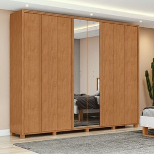 Guarda-roupa 8 Portas 6 Gavetas 100% Mdf Com Espelho E Pés Ergon Marrom