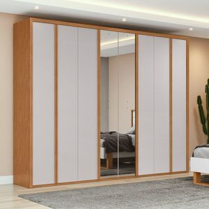 Guarda-roupa 8 Portas 6 Gavetas 100% Mdf Com Espelho Ergon Marrom-bege