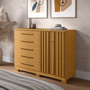 Cômoda 136cm 2 Portas E 5 Gavetas Com Sapateira 100% Mdf Gérbera Cinamomo