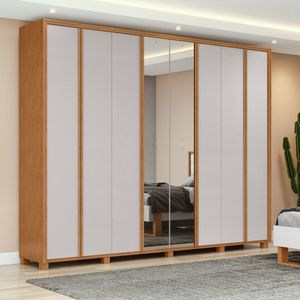 Guarda-roupa 8 Portas 6 Gavetas 100% Mdf Com Espelho E Pés Ergon Marrom-bege