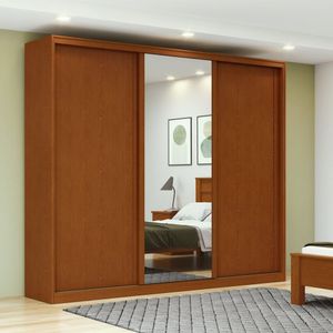 Guarda-roupa 3 Portas 4 Gavetas 100% Mdf 1 Porta Glass Forma Marrom-bege